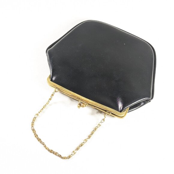 Vintage black purse, faux leather black handbag - Picture 5 of 9